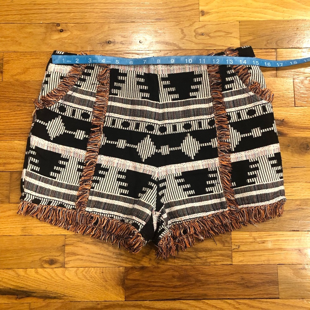 MUST GO 7/26! Molly Bracken Aztec Black and White Shorts with Multi Color Fringe - Picture 6 of 8